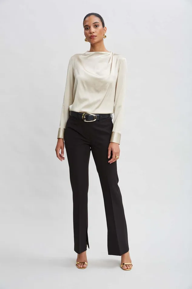Elie Tahari Inseam Slit Flare Pant Black Women Bottoms