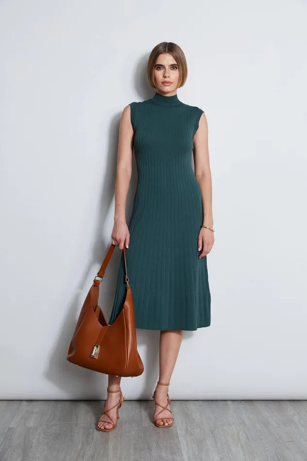 Elie Tahari Knit Midi Dress Bottle Green Women Dresses and Jumpsuits