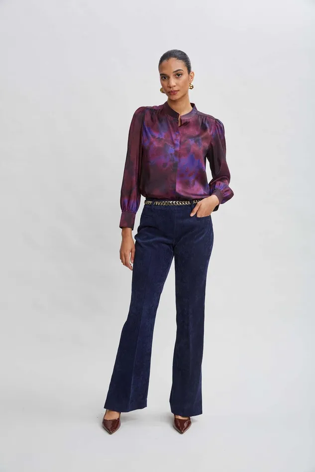 Elie Tahari Marble Button Down Shirt Purple Multi Women Tops