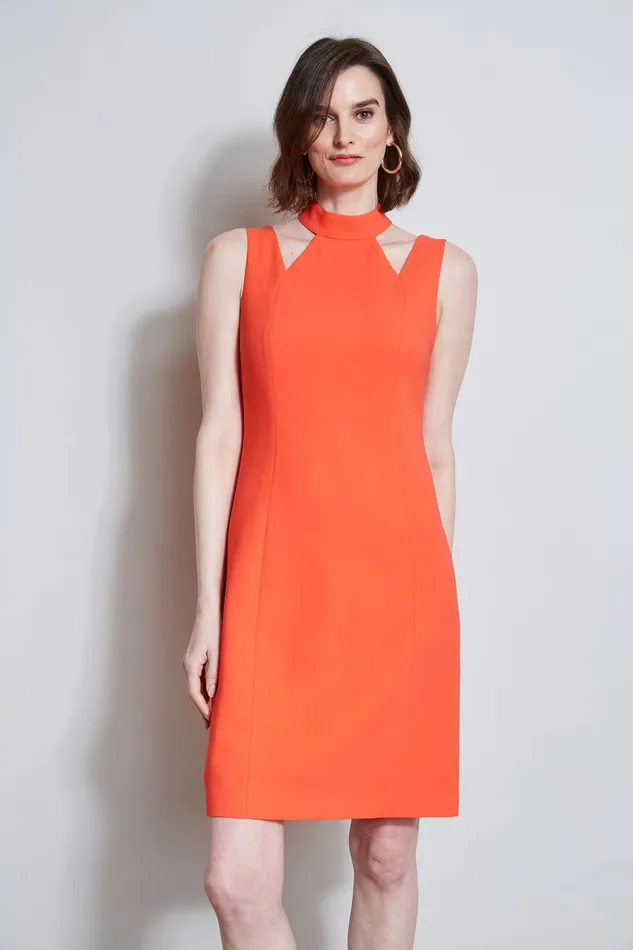 Elie Tahari Mock Neck Cut Out Dress Tomato Women Dresses and Jumpsuits