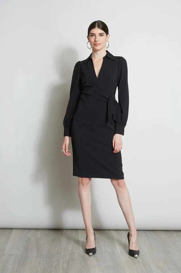 Elie Tahari Mock Wrap Tie Dress Black Women Dresses and Jumpsuits
