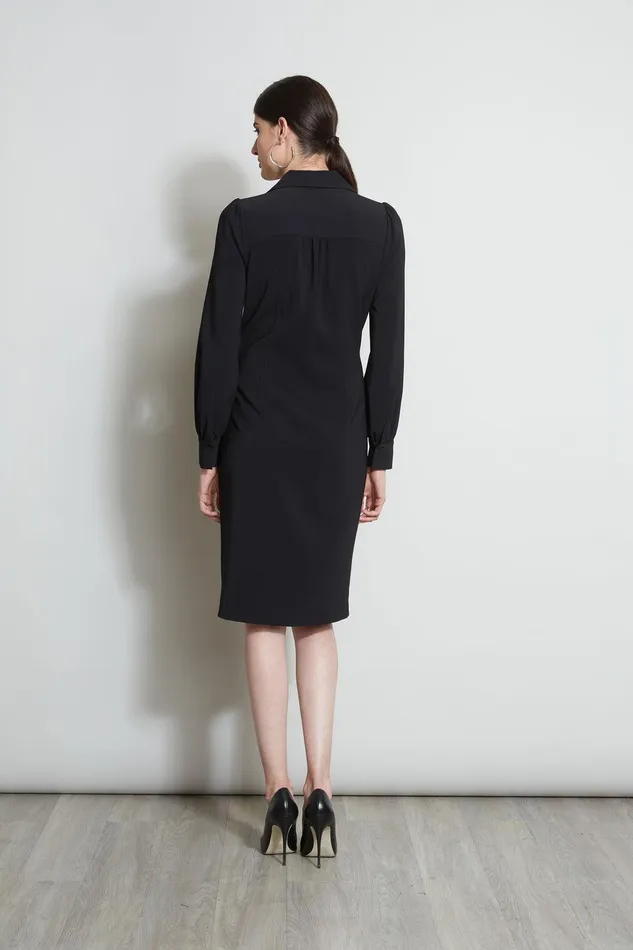 Elie Tahari Mock Wrap Tie Dress Black Women Dresses and Jumpsuits