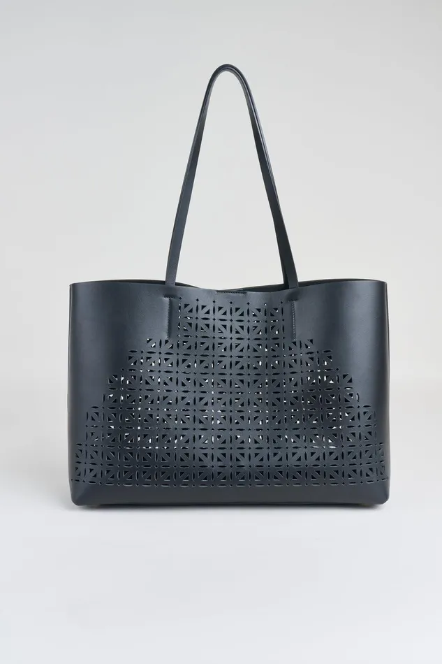 Elie Tahari Nappa Leather Lasercut Tote Black Women Handbags