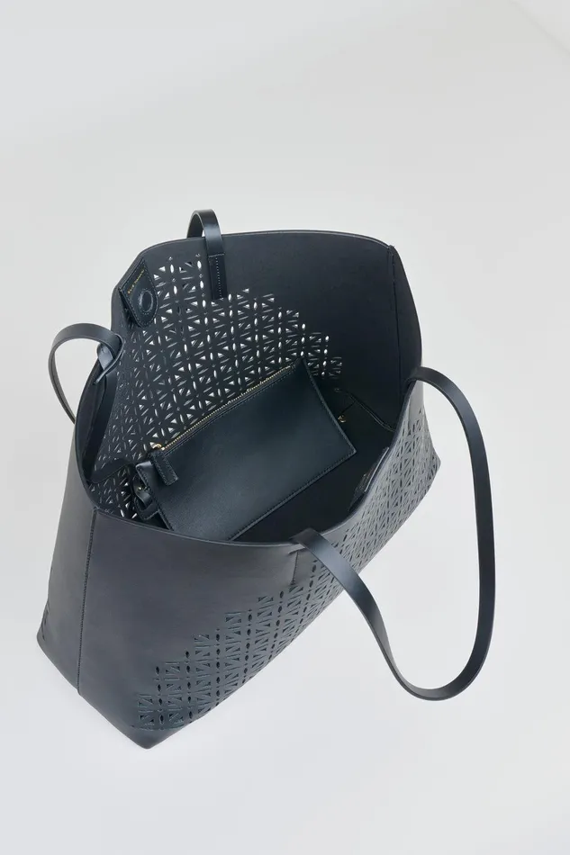 Elie Tahari Nappa Leather Lasercut Tote Black Women Handbags