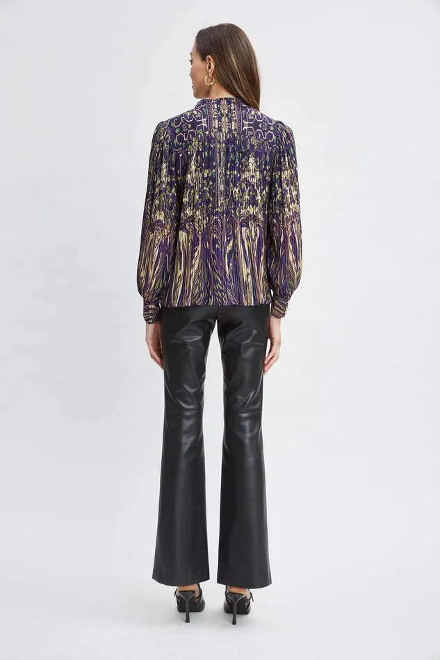 Elie Tahari Paisley Micro Pleat Shirt Sterling Palace Print Women Tops