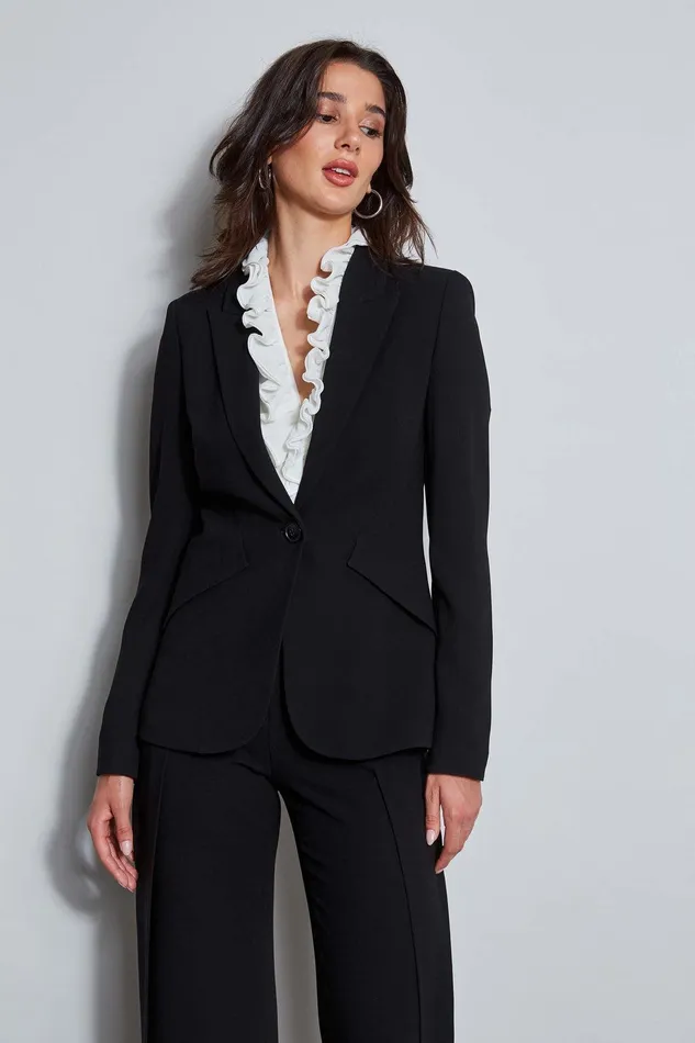 Elie Tahari Panel Single Button Blazer Black Women Jackets and Blazers