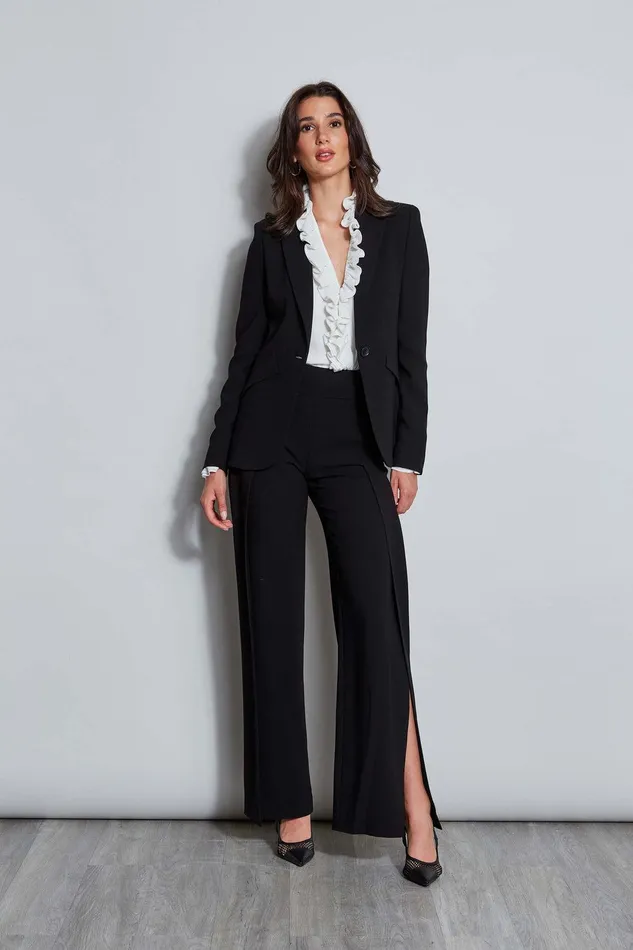 Elie Tahari Panel Single Button Blazer Black Women Jackets and Blazers