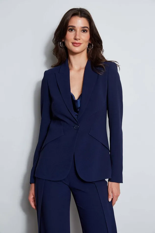 Elie Tahari Panel Single Button Blazer Galaxy Navy Women Jackets and Blazers