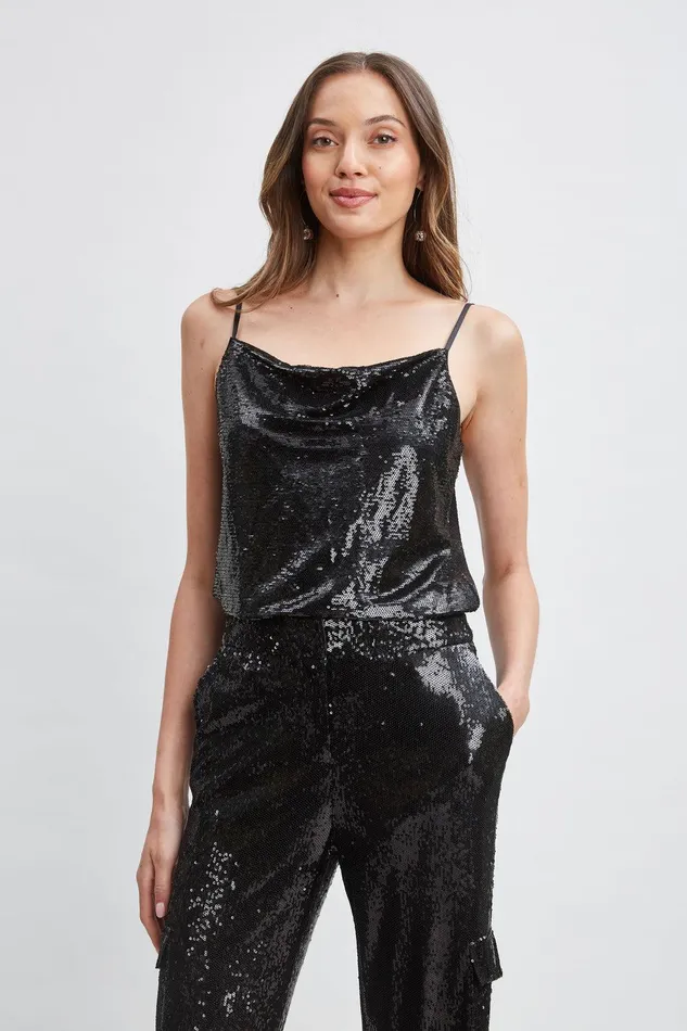 Elie Tahari Pave Sequin Cami Black Women Tops