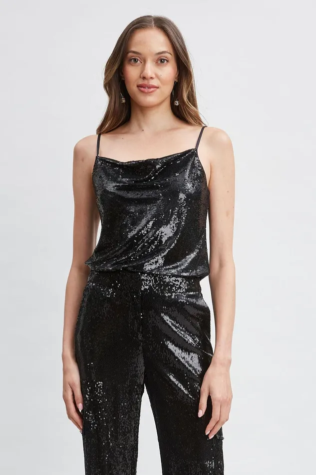 Elie Tahari Pave Sequin Cami Black Women Tops