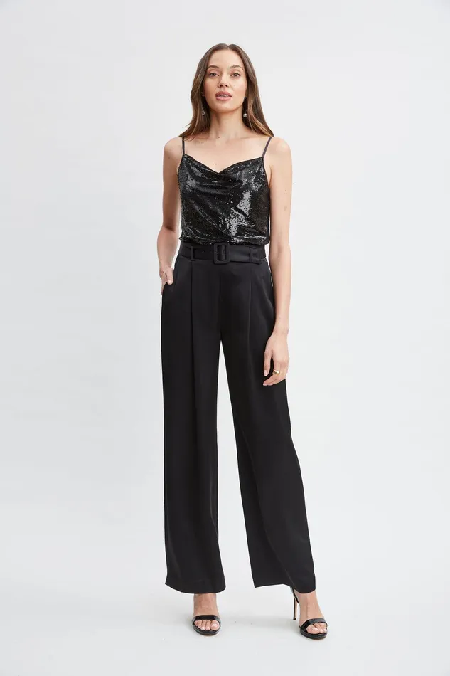 Elie Tahari Pave Sequin Cami Black Women Tops