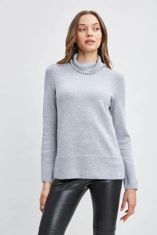 Elie Tahari Pearl Turtleneck Cashmere Wool Sweater Marble Women Tops