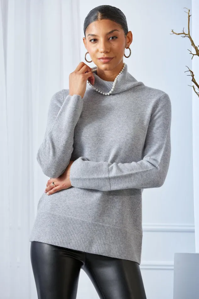 Elie Tahari Pearl Turtleneck Cashmere Wool Sweater Marble Women Tops