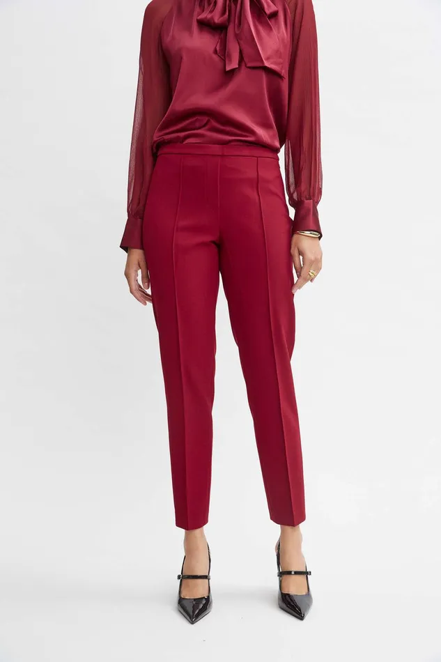 Elie Tahari Pintuck Slim Pant Sangria Women Bottoms