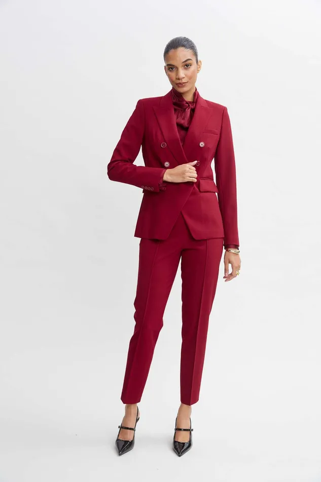 Elie Tahari Pintuck Slim Pant Sangria Women Bottoms