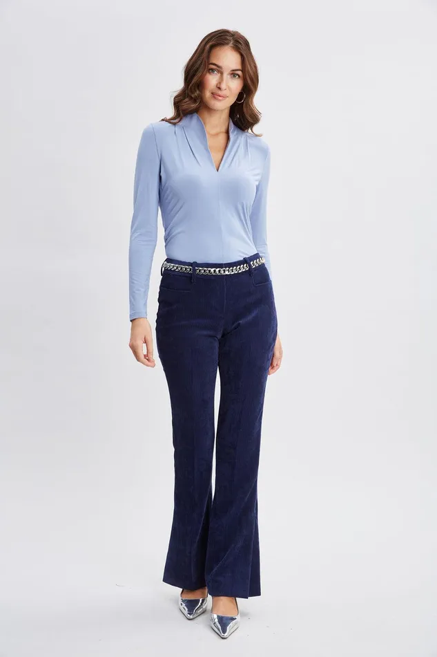 Elie Tahari Pleated Neck Knit Blue Frost Women Tops