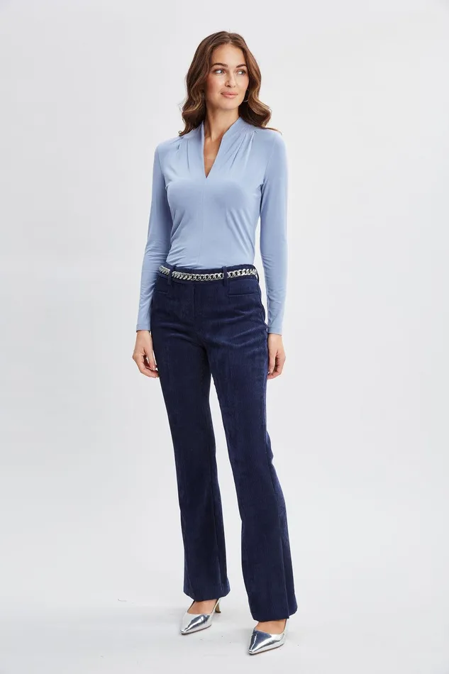 Elie Tahari Pleated Neck Knit Blue Frost Women Tops