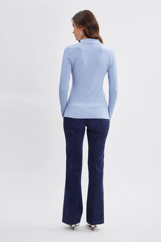 Elie Tahari Pleated Neck Knit Blue Frost Women Tops