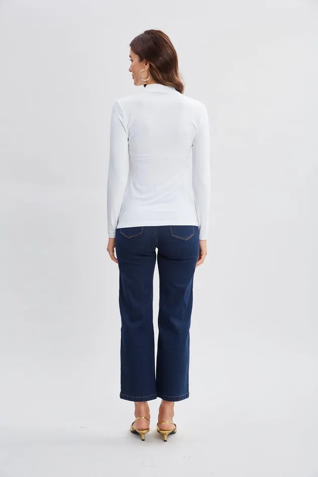 Elie Tahari Pleated Neck Knit White Women Tops