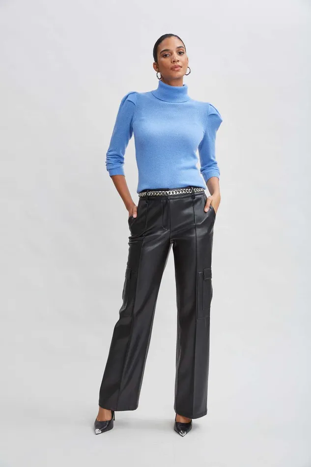 Elie Tahari Ruched Sleeve Cashmere Wool Sweater Cloud Blue Women Tops