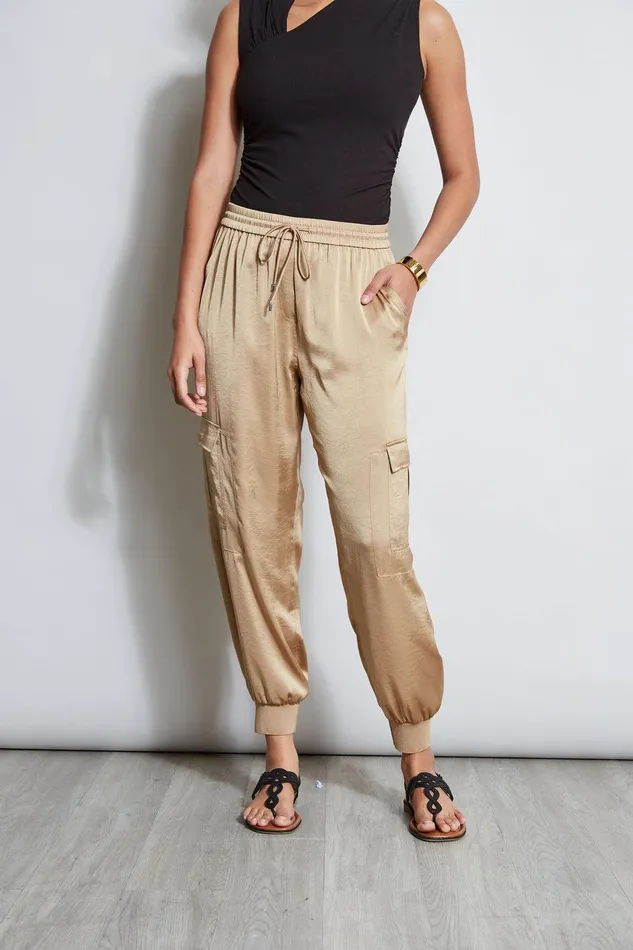 Elie Tahari Satin Cargo Pant Sandcastle Women Bottoms