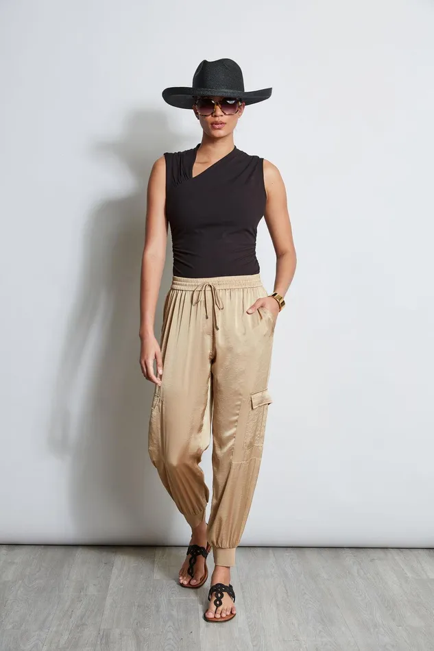 Elie Tahari Satin Cargo Pant Sandcastle Women Bottoms