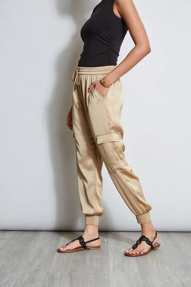 Elie Tahari Satin Cargo Pant Sandcastle Women Bottoms