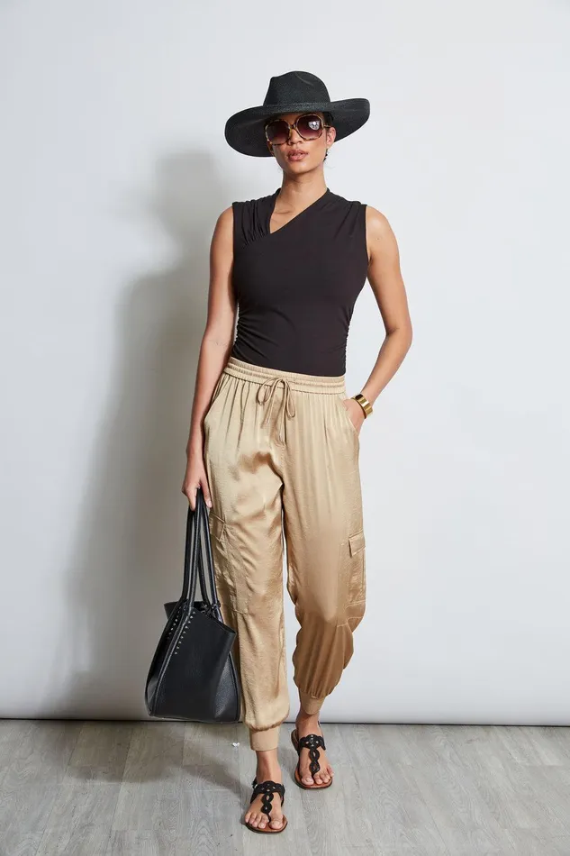 Elie Tahari Satin Cargo Pant Sandcastle Women Bottoms