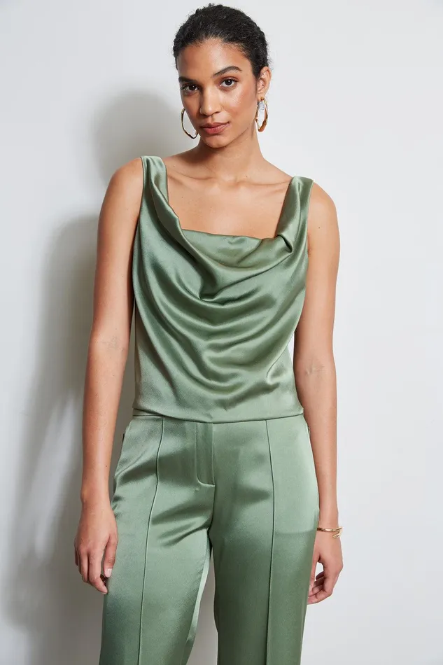 Elie Tahari Satin Cowl Cami Tuscan Olive Women Tops