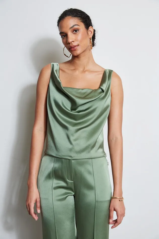 Elie Tahari Satin Cowl Cami Tuscan Olive Women Tops