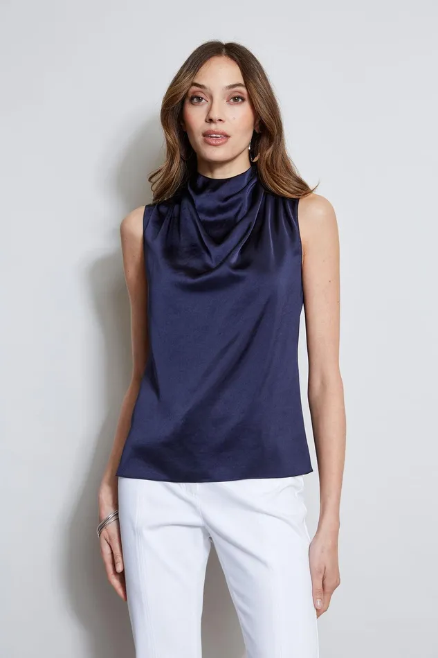 Elie Tahari Satin Draped Neck Top Stargazer Women Tops