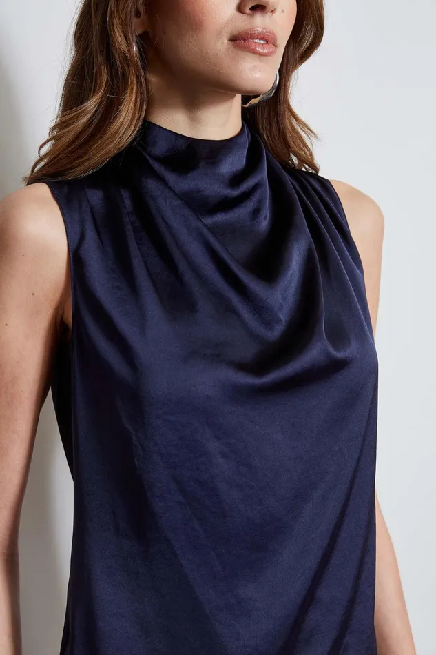 Elie Tahari Satin Draped Neck Top Stargazer Women Tops