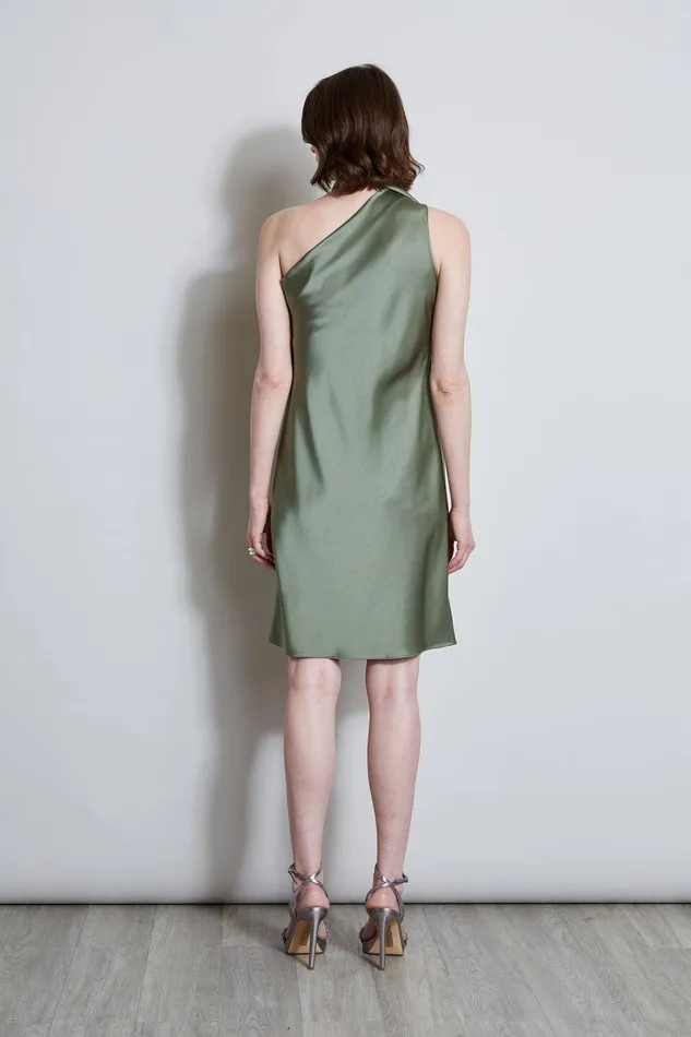 Elie Tahari Satin Scarf Dress Tuscan Olive Women Dresses and Jumpsuits