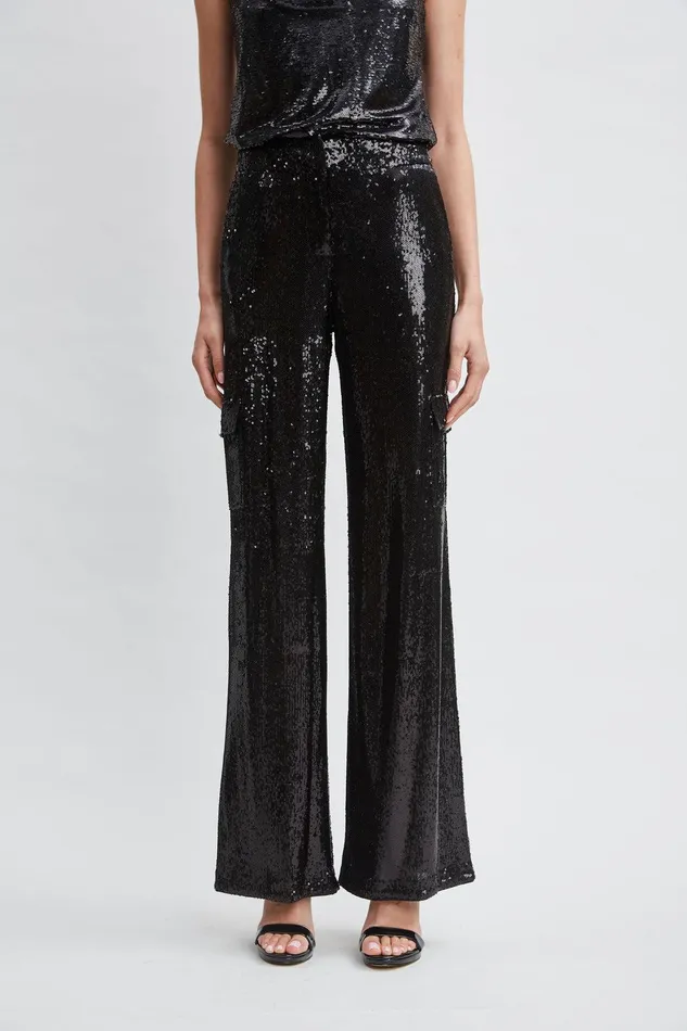 Elie Tahari Sequin Cargo Pant Black Women Bottoms