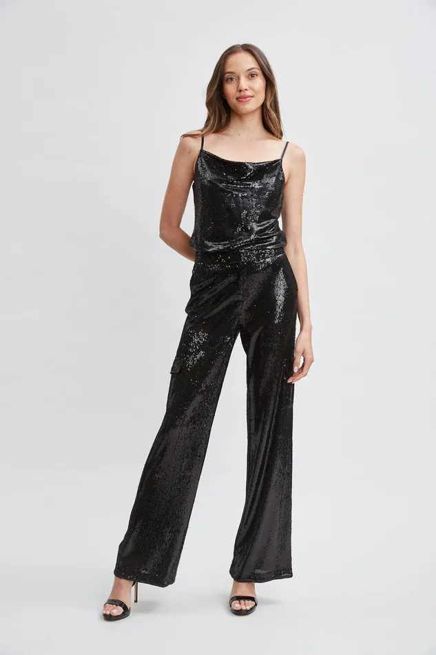 Elie Tahari Sequin Cargo Pant Black Women Bottoms