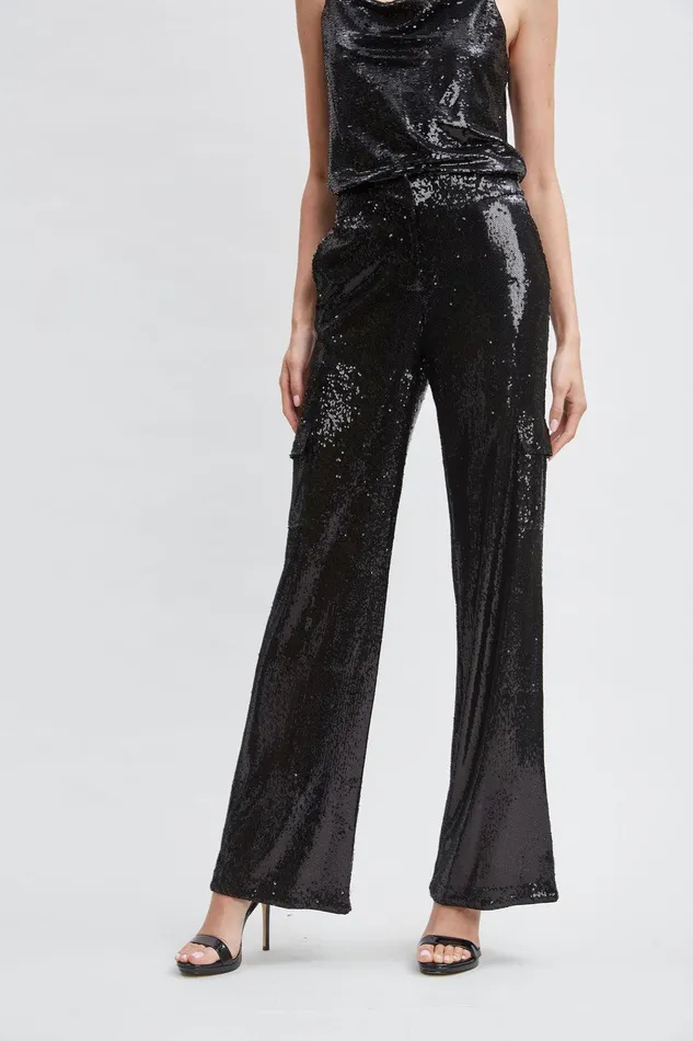 Elie Tahari Sequin Cargo Pant Black Women Bottoms