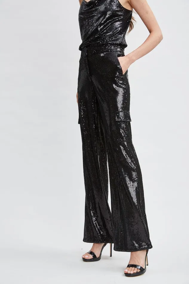 Elie Tahari Sequin Cargo Pant Black Women Bottoms