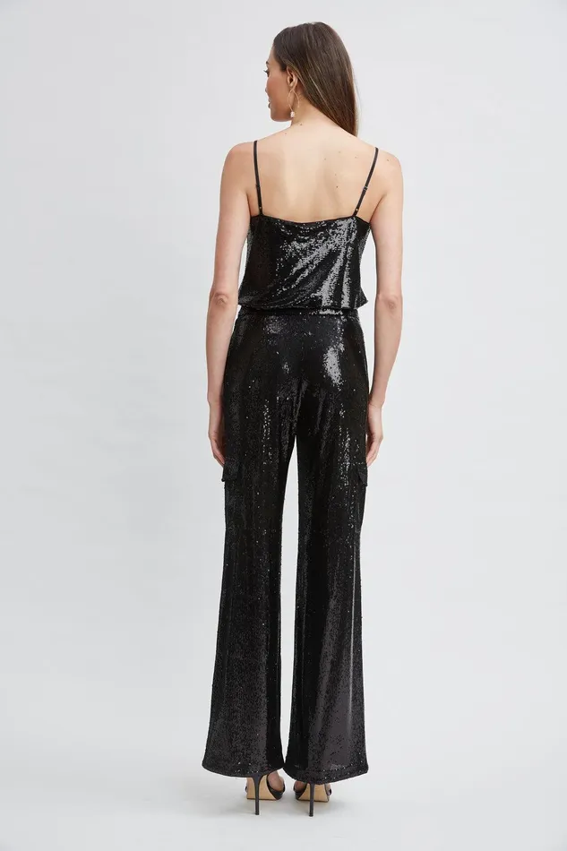 Elie Tahari Sequin Cargo Pant Black Women Bottoms