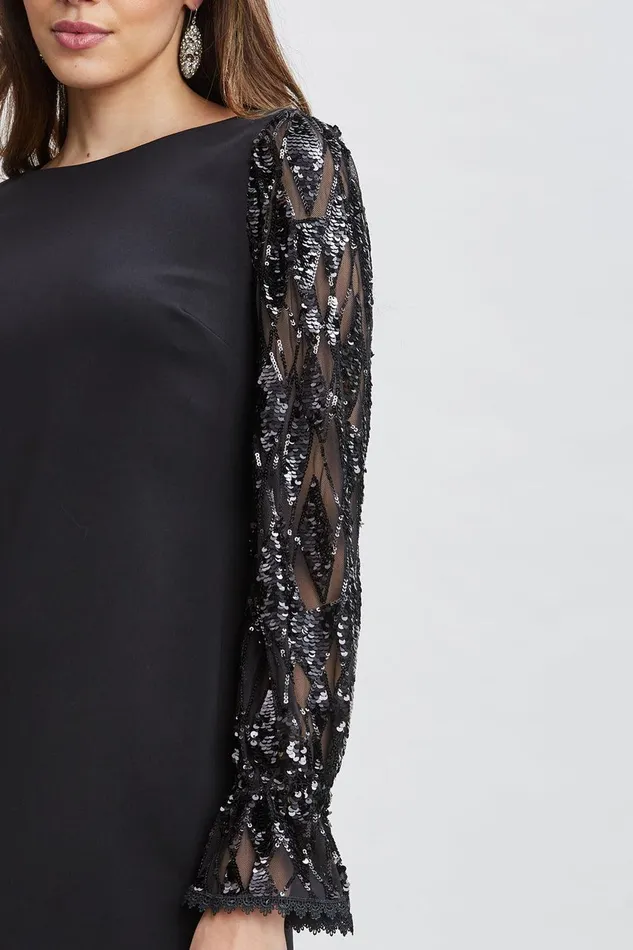 Elie Tahari Sequin Sleeve Shift Dress Black Women Dresses and Jumpsuits