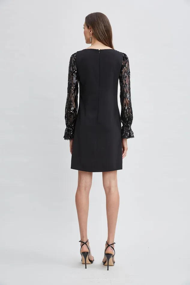 Elie Tahari Sequin Sleeve Shift Dress Black Women Dresses and Jumpsuits