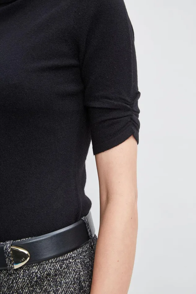 Elie Tahari Short Sleeve Cashmere Wool Sweater Black Women Tops