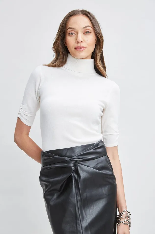Elie Tahari Short Sleeve Cashmere Wool Sweater Snow Women Tops