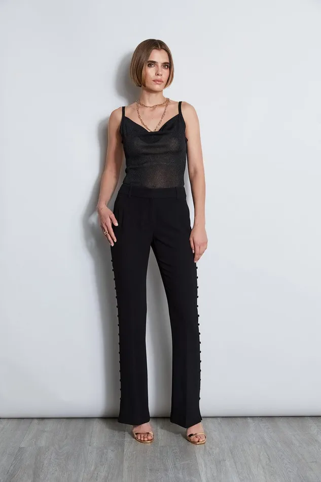 Elie Tahari Side Button Crepe Pant Black Women Suiting