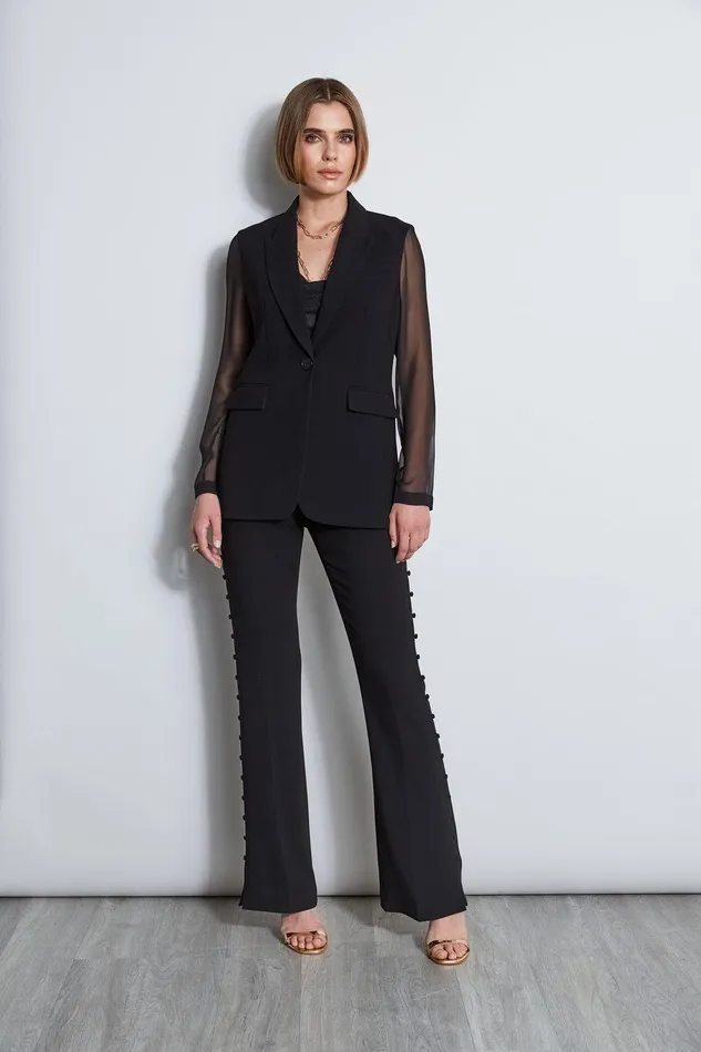 Elie Tahari Side Button Crepe Pant Black Women Suiting