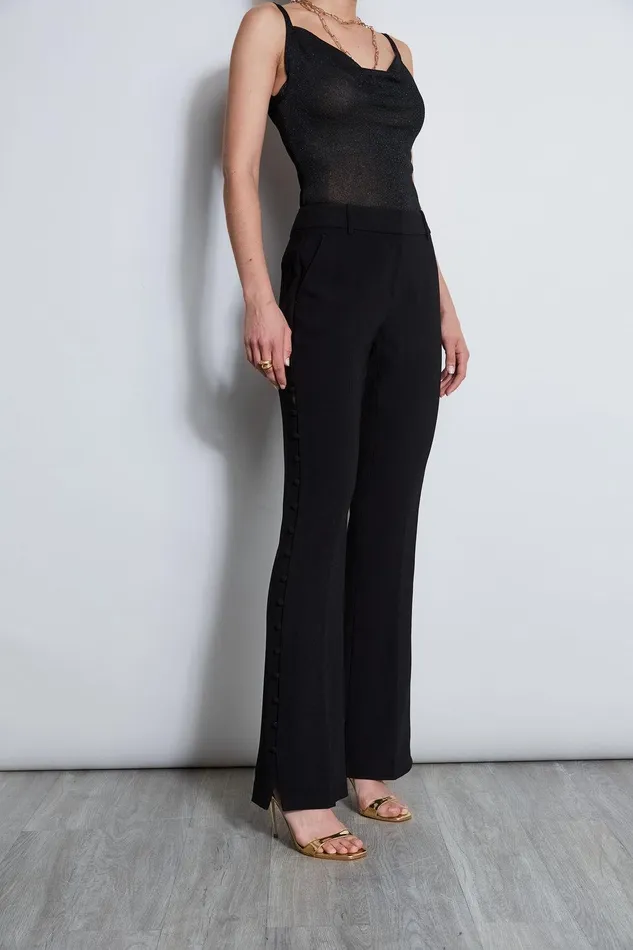 Elie Tahari Side Button Crepe Pant Black Women Suiting
