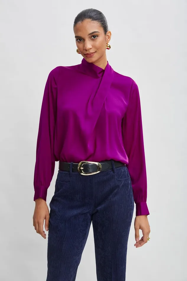 Elie Tahari Silk Draped Neck Shirt Palace Pink Women Tops