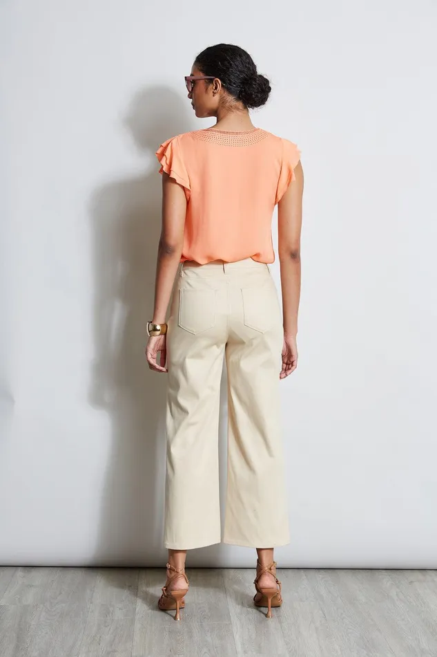 Elie Tahari Silk Flutter Sleeve Embroidered Shirt Tangerine Women Tops
