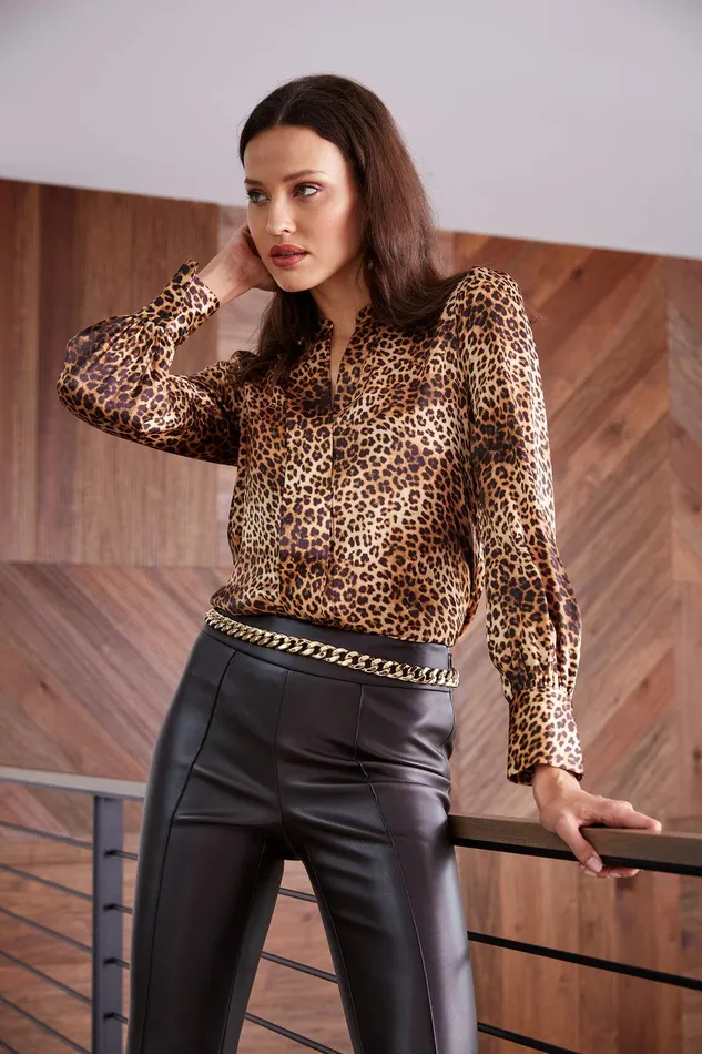 Elie Tahari Silk Ocelot Print Shirt Multi Women Tops