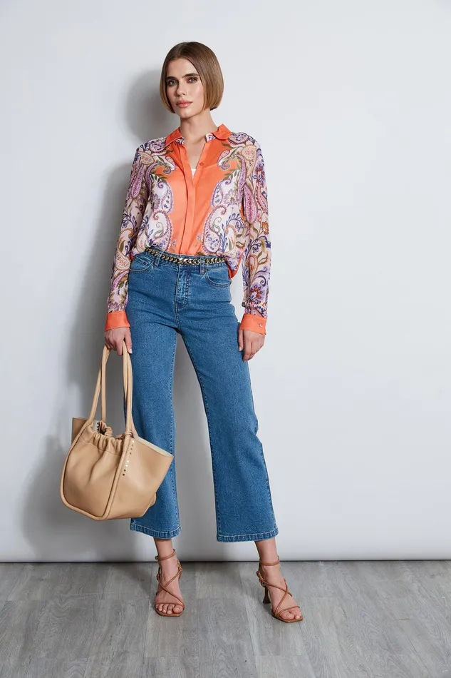 Elie Tahari Silk Paisley Button Down Shirt Multi Women Tops