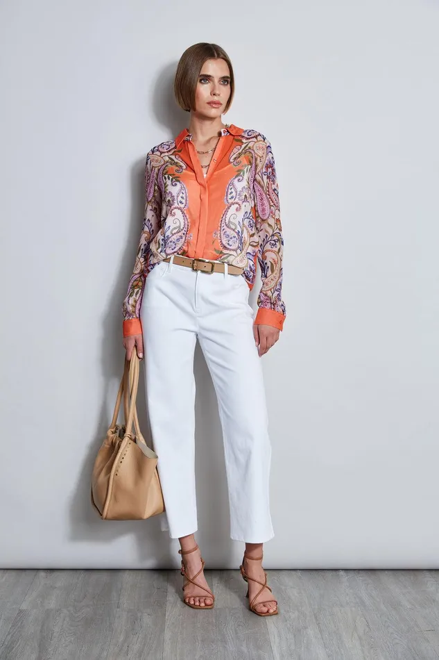 Elie Tahari Silk Paisley Button Down Shirt Multi Women Tops